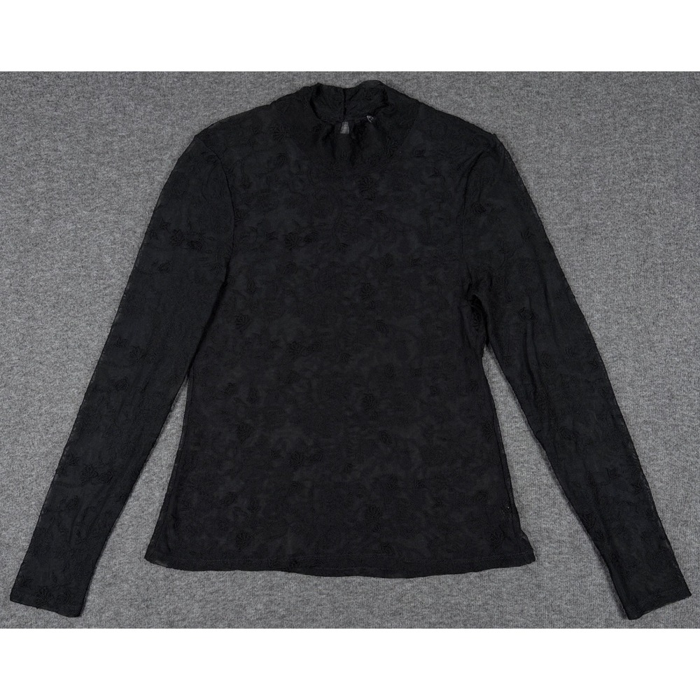 Johnny Was Jade Top Womens Medium Black Floral Embroidered Mesh Gothic L16923-0